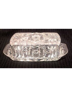 Vintage Anchor Hocking Glass Butter Dish Star of David Pattern 1960's 1/4 Lb